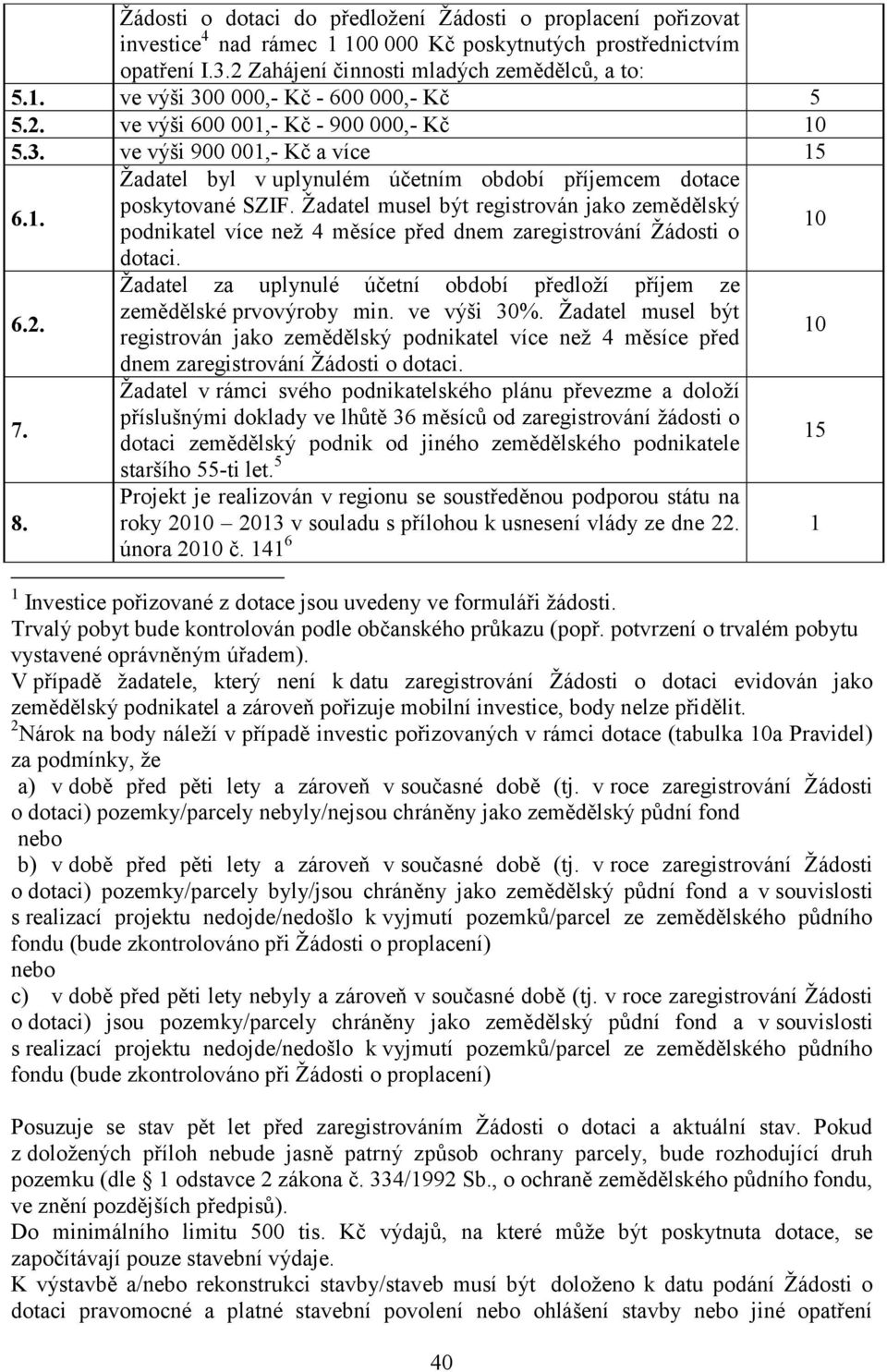 Žadatel musel být registrován jako zemědělský podnikatel více než 4 měsíce před dnem zaregistrování Žádosti o 10 dotaci. Žadatel za uplynulé účetní období předloží příjem ze 6.2.