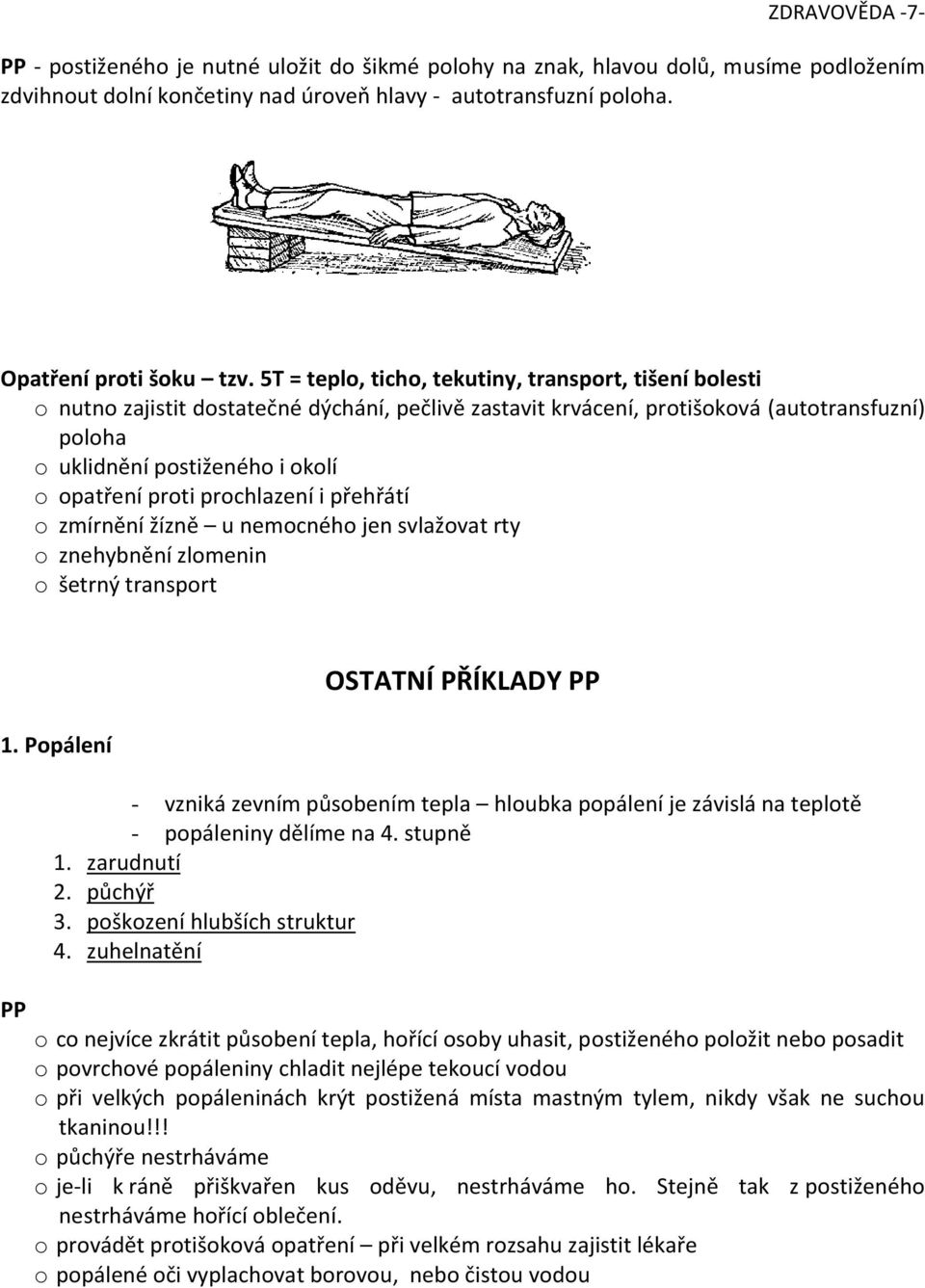 proti prochlazení i přehřátí o zmírnění žízně u nemocného jen svlažovat rty o znehybnění zlomenin o šetrný transport 1.