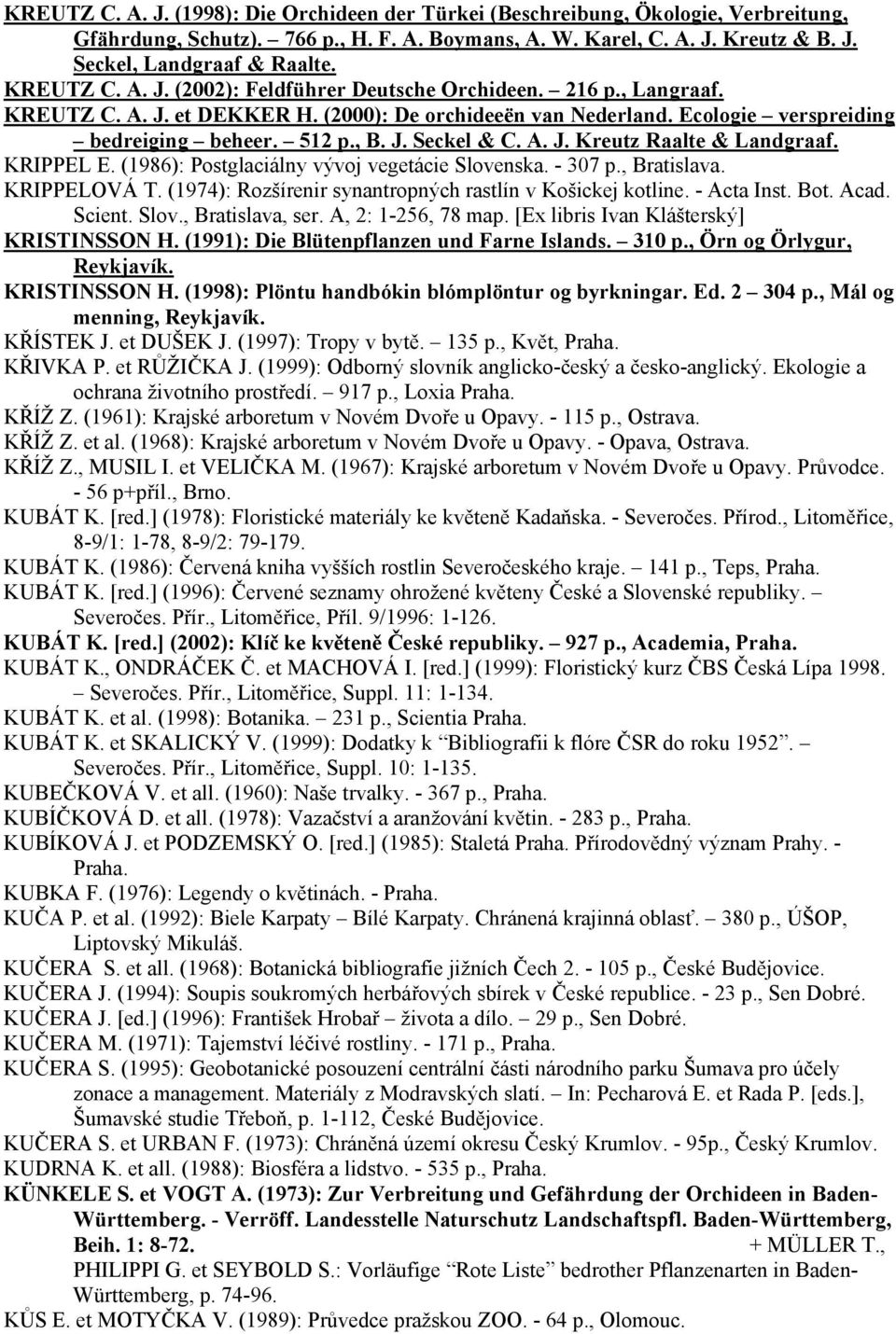 A. J. Kreutz Raalte & Landgraaf. KRIPPEL E. (1986): Postglaciálny vývoj vegetácie Slovenska. - 307 p., Bratislava. KRIPPELOVÁ T. (1974): Rozšírenir synantropných rastlín v Košickej kotline.