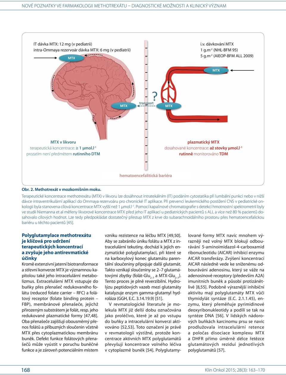 l 1 rutinně monitorováno TDM hematoencefalitická bariéra Obr. 2. Methotrexát v mozkomíšním moku.