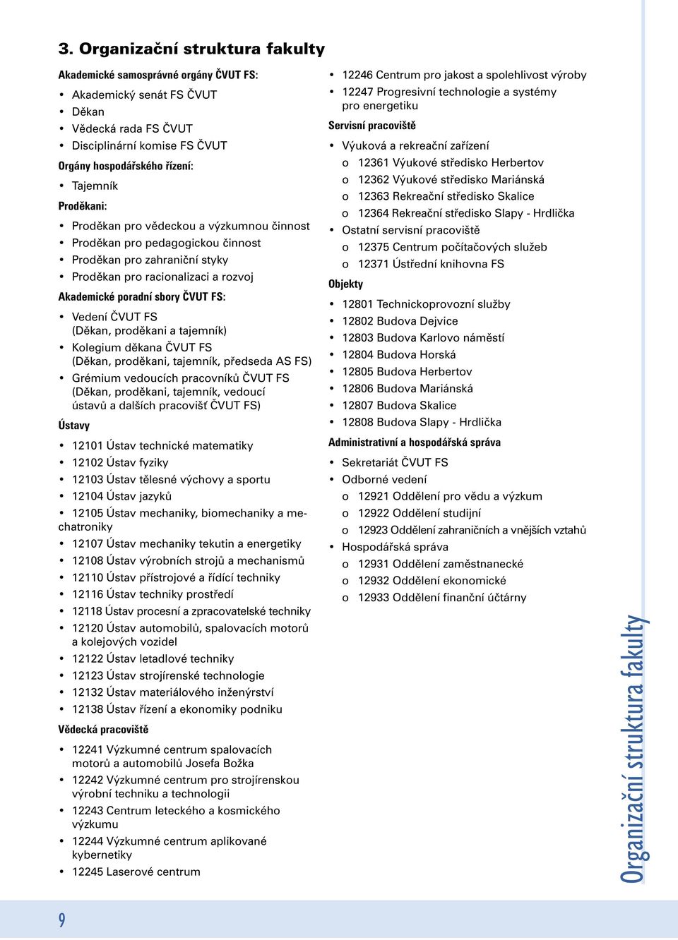 FS (Děkan, proděkani a tajemník) Kolegium děkana ČVUT FS (Děkan, proděkani, tajemník, předseda AS FS) Grémium vedoucích pracovníků ČVUT FS (Děkan, proděkani, tajemník, vedoucí ústavů a dalších