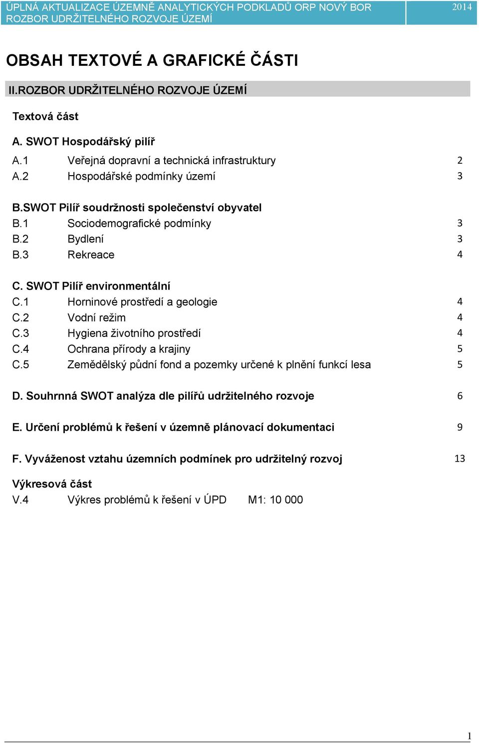 2 Vodní režim C.3 Hygiena životního prostředí C.4 Ochrana přírody a krajiny C.5 Zemědělský půdní fond a pozemky určené k plnění funkcí lesa 4 4 4 5 5 D.