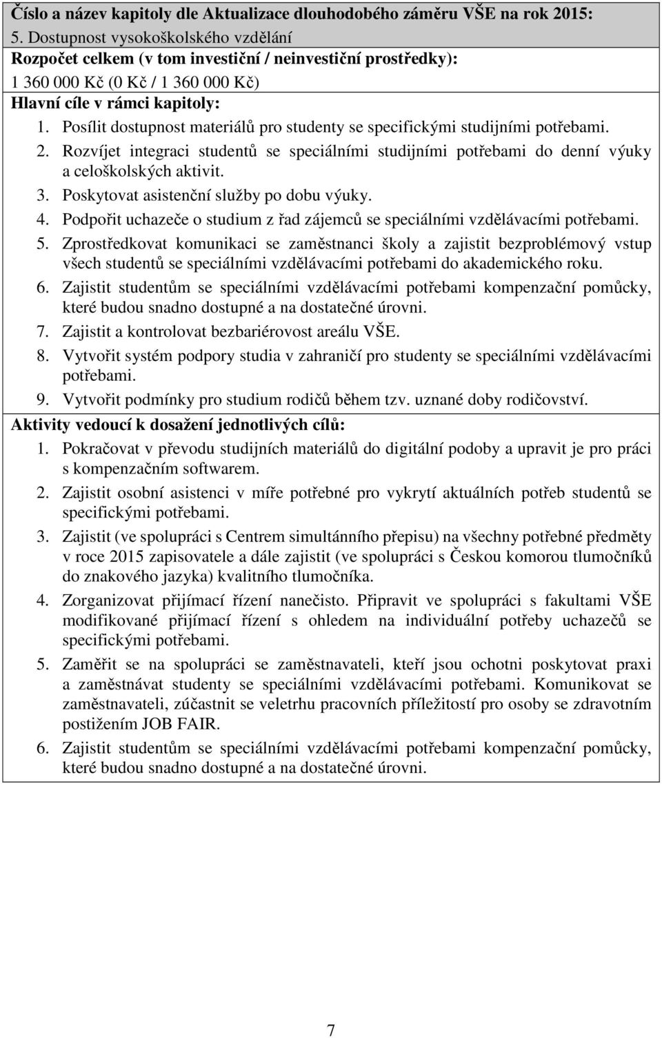 Posílit dostupnost materiálů pro studenty se specifickými studijními potřebami. 2. Rozvíjet integraci studentů se speciálními studijními potřebami do denní výuky a celoškolských aktivit. 3.