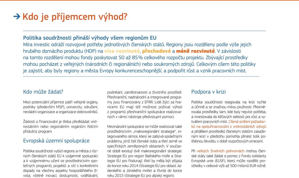 V závislosti n tomto rozdělení mohou fondy poskytovt 50 ž 85 % celkového rozpočtu projektu. Zbývjící prostředky mohou pocházet z veřejných (národních či regionálních) nebo soukromých zdrojů.