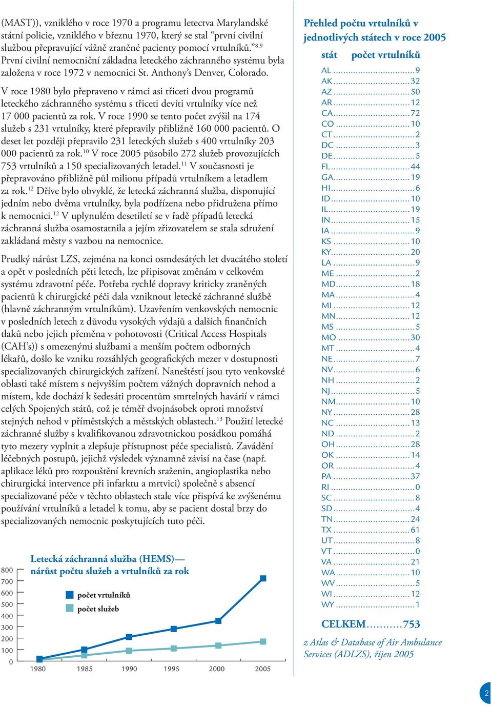 V roce 1980 bylo přepraveno v rámci asi třiceti dvou programů leteckého záchranného systému s třiceti devíti vrtulníky více než 17 000 pacientů za rok.