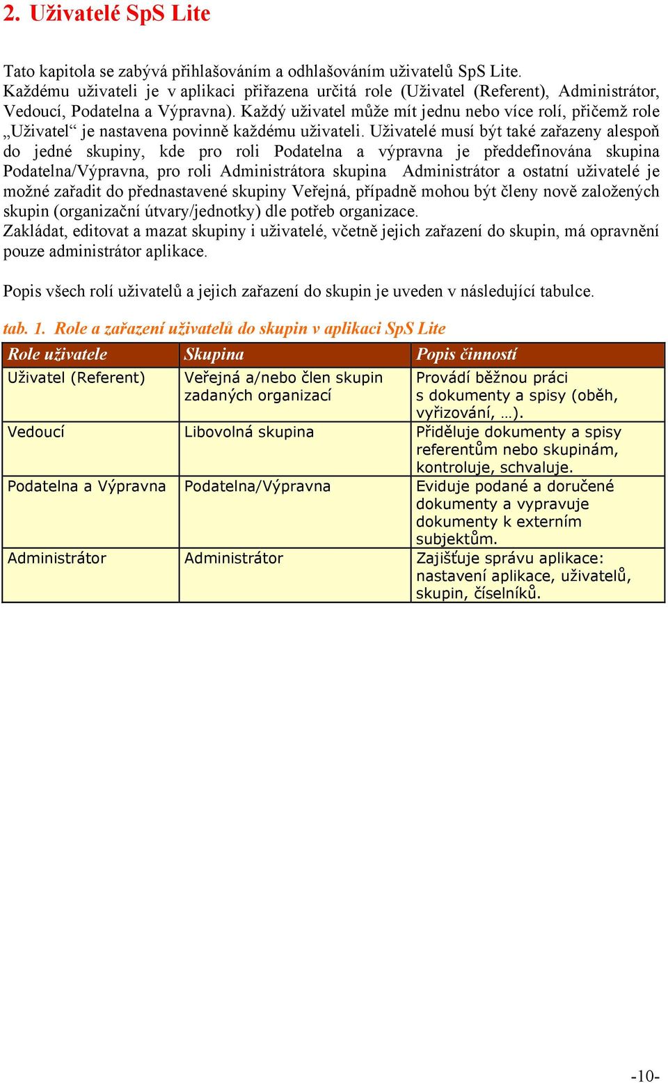 Každý uživatel může mít jednu nebo více rolí, přičemž role Uživatel je nastavena povinně každému uživateli.