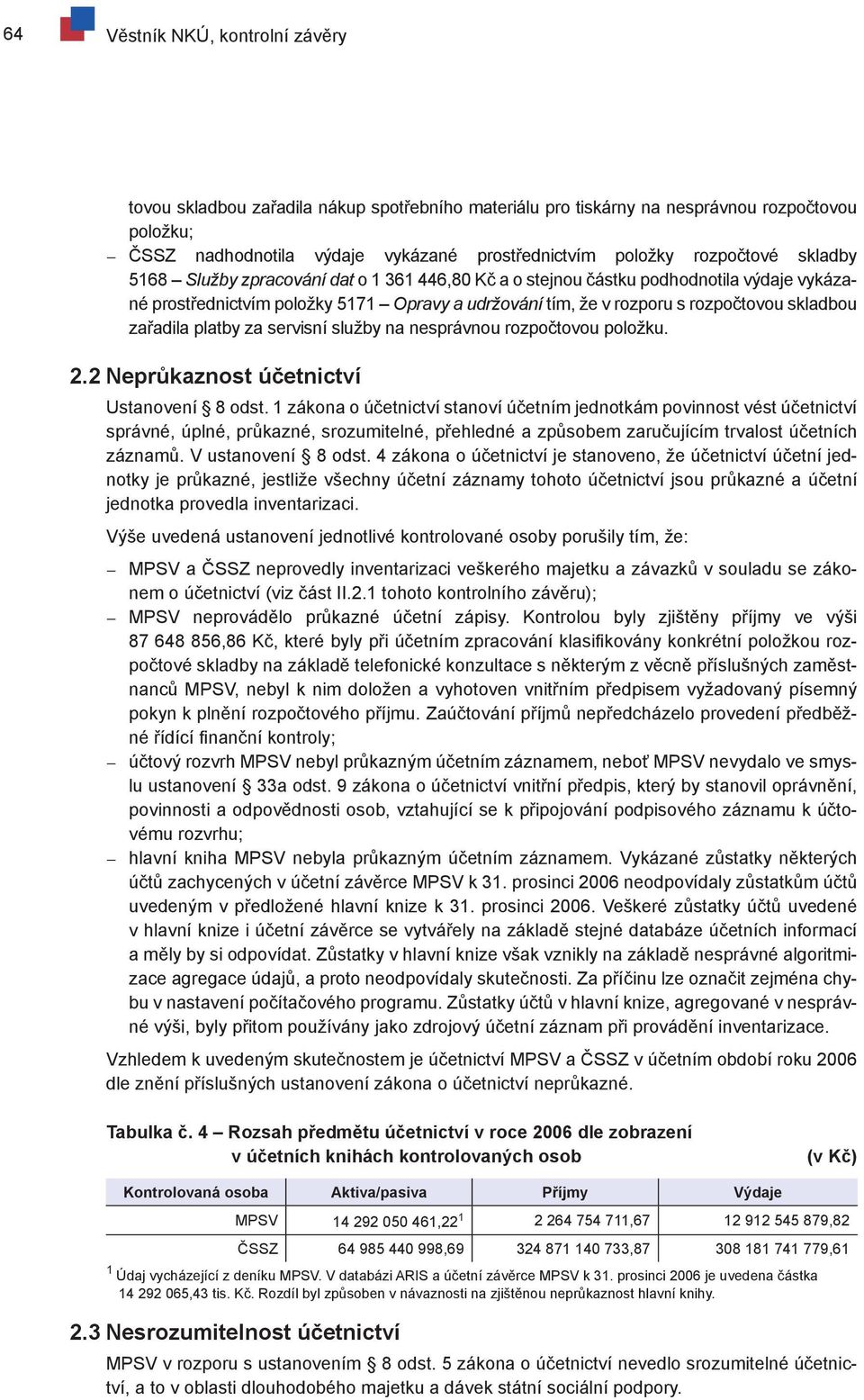 skladbou zařadila platby za servisní služby na nesprávnou rozpočtovou položku. 2.2 Neprůkaznost účetnictví Ustanovení 8 odst.