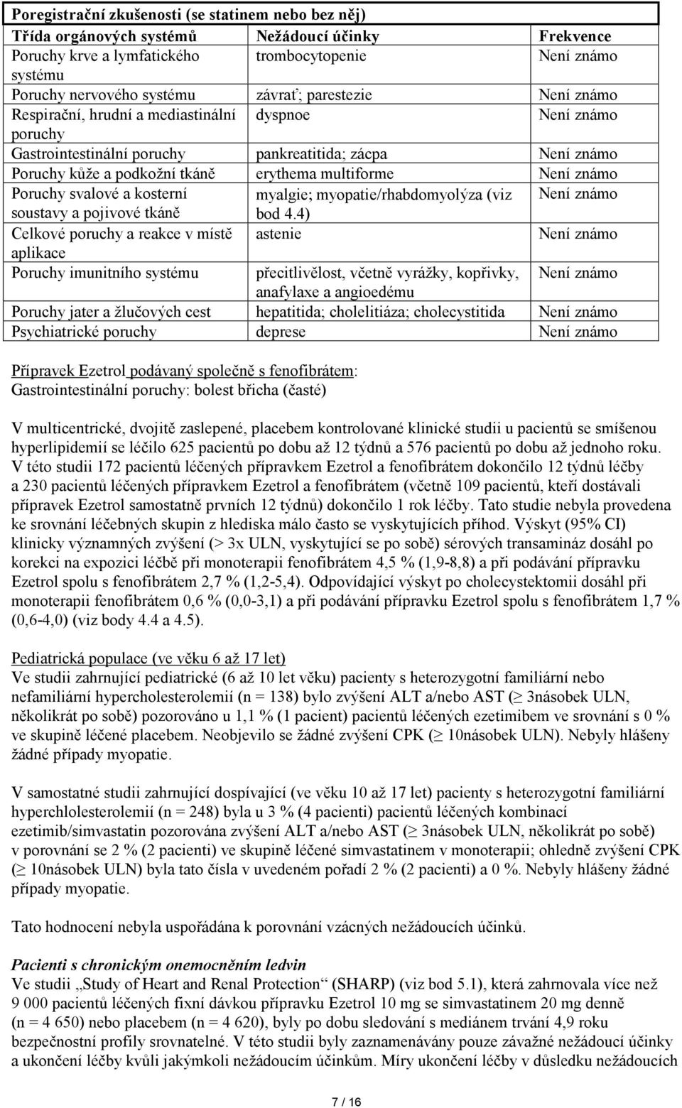 multiforme Není známo Poruchy svalové a kosterní myalgie; myopatie/rhabdomyolýza (viz Není známo soustavy a pojivové tkáně bod 4.