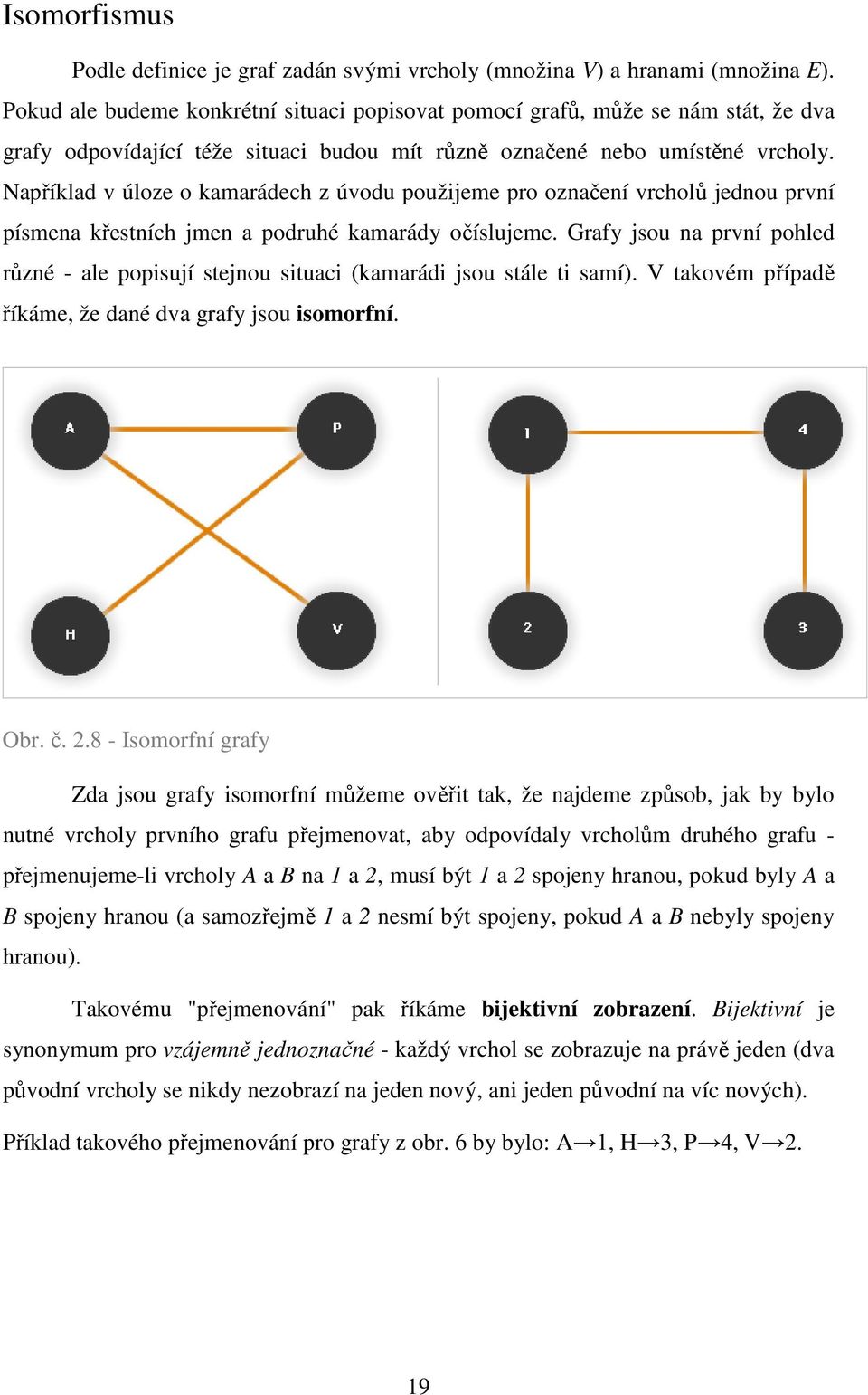 Například v úloze o kamarádech z úvodu použijeme pro označení vrcholů jednou první písmena křestních jmen a podruhé kamarády očíslujeme.