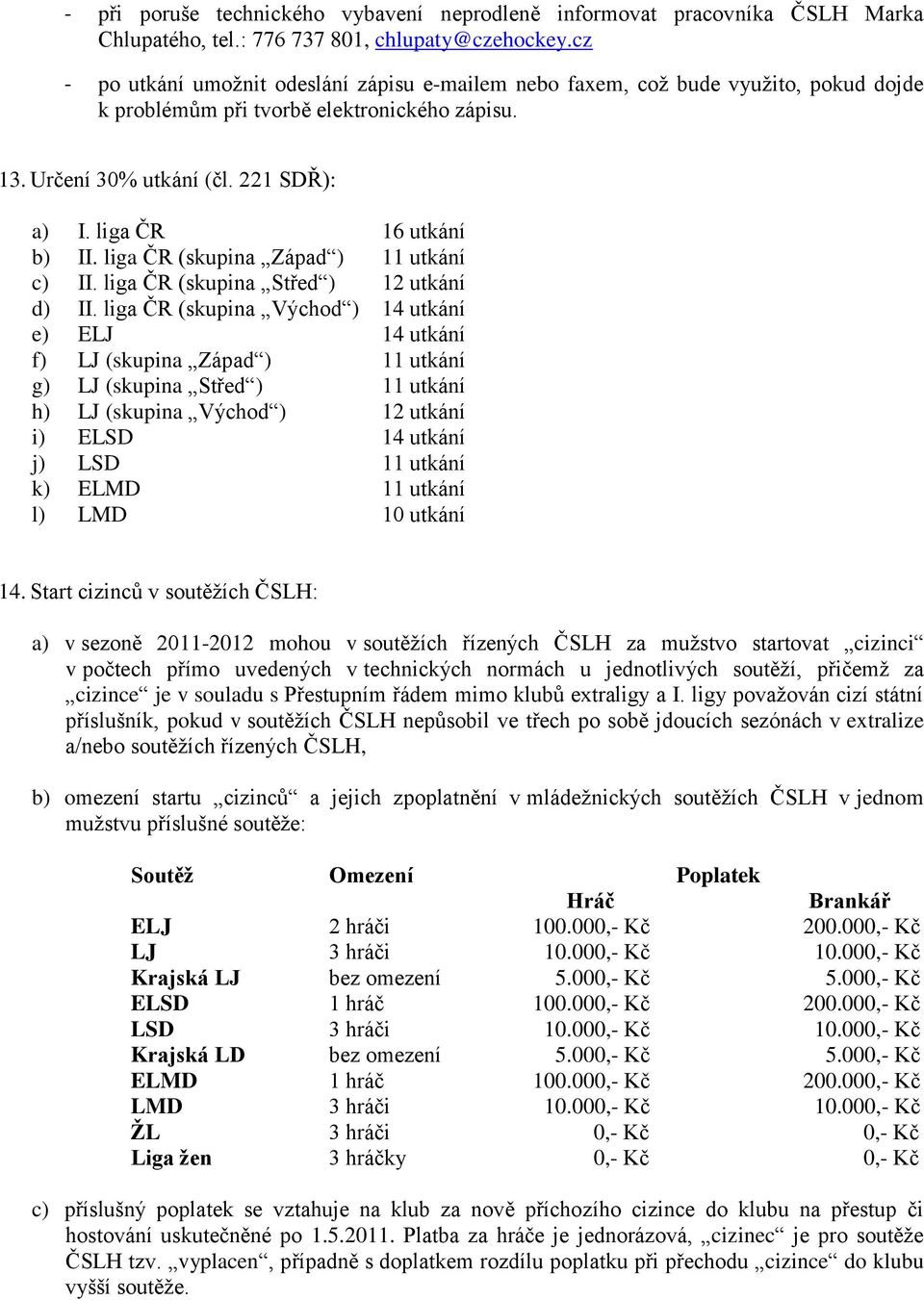 liga ČR 16 utkání b) II. liga ČR (skupina Západ ) 11 utkání c) II. liga ČR (skupina Střed ) 12 utkání d) II.