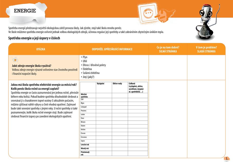 Spotřeba energie a její úspory v číslech Jaké zdroje energie škola využívá? Volbou zdroje energie výrazně ovlivníme stav životního prostředí i finanční rozpočet školy.