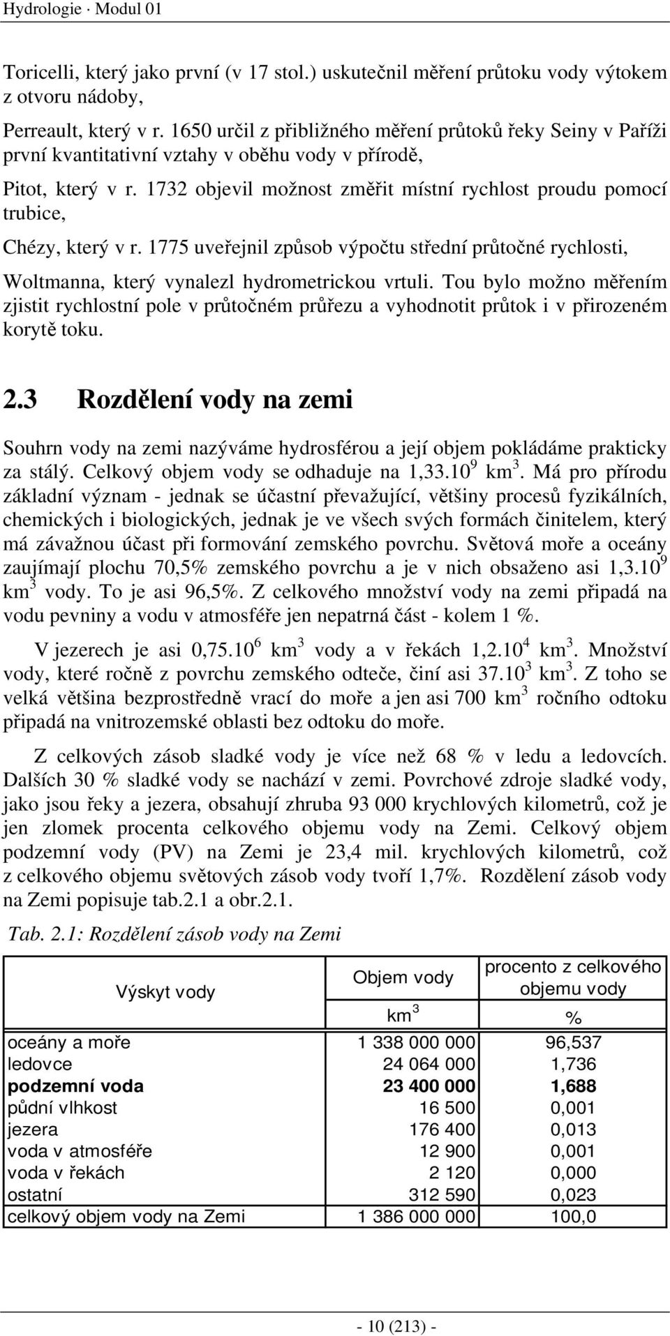 1732 objevil možnost změřit místní rychlost proudu pomocí trubice, Chézy, který v r. 1775 uveřejnil způsob výpočtu střední průtočné rychlosti, Woltmanna, který vynalezl hydrometrickou vrtuli.