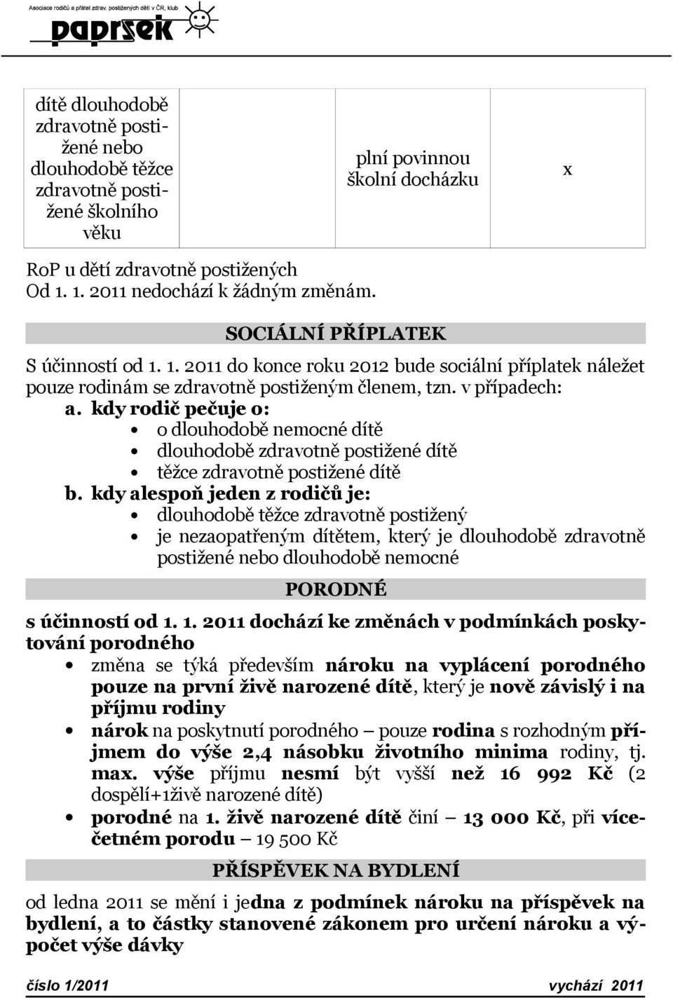 kdy rodič pečuje o: o dlouhodobě nemocné dítě dlouhodobě zdravotně postižené dítě těžce zdravotně postižené dítě b.