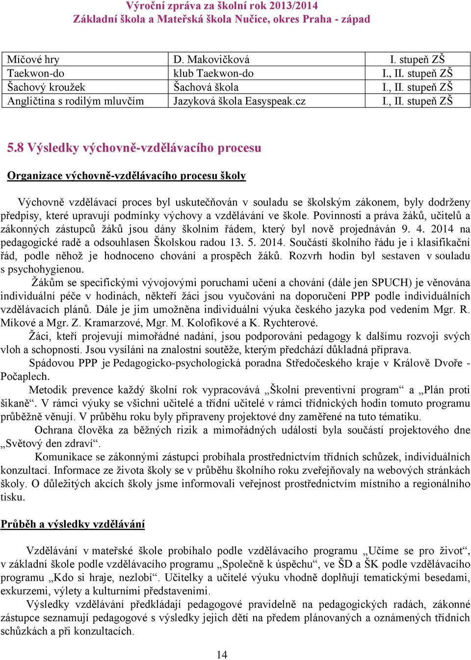 upravují podmínky výchovy a vzdělávání ve škole. Povinnosti a práva žáků, učitelů a zákonných zástupců žáků jsou dány školním řádem, který byl nově projednáván 9. 4.