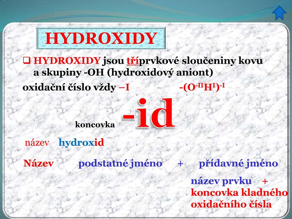 -II H I ) -I koncovka název hydrox id Název podstatné jméno