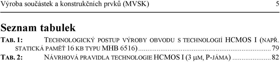 1: TECHNOLOGICKÝ POSTUP VÝROBY OBVODU S TECHNOLOGIÍ HCMOS I