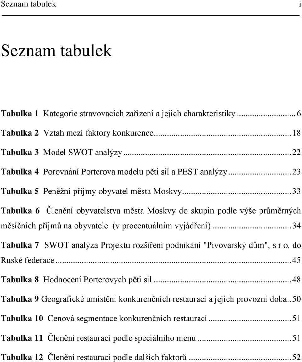 .. 33 Tabulka 6 Členění obyvatelstva města Moskvy do skupin podle výše průměrných měsíčních příjmů na obyvatele (v procentuálním vyjádření).