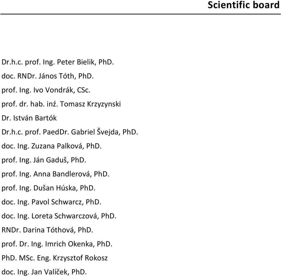 prof. Ing. Anna Bandlerová, PhD. prof. Ing. Dušan Húska, PhD. doc. Ing. Pavol Schwarcz, PhD. doc. Ing. Loreta Schwarczová, PhD.