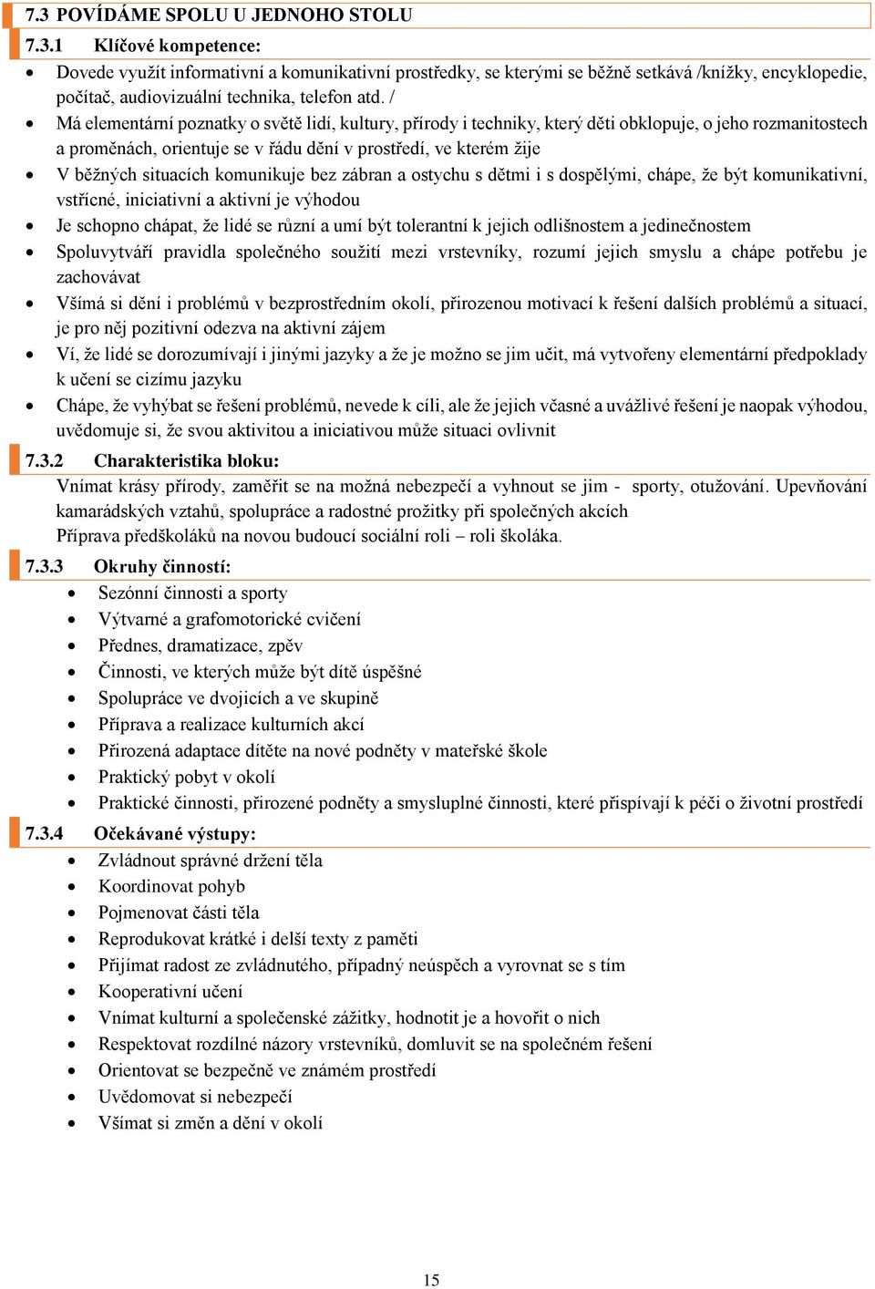 komunikuje bez zábran a ostychu s dětmi i s dospělými, chápe, že být komunikativní, vstřícné, iniciativní a aktivní je výhodou Je schopno chápat, že lidé se různí a umí být tolerantní k jejich