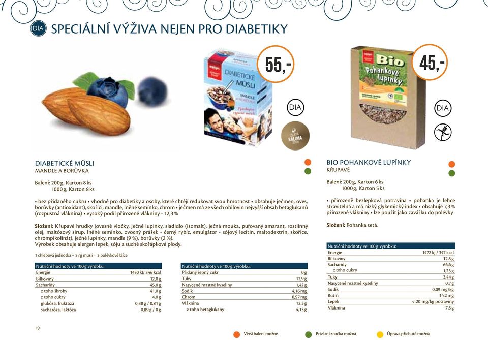 přirozené vlákniny - 12,3 % BIO POHANKOVÉ LUPÍNKY Křupavé Balení: 200 g, Karton 6 ks 1000 g, Karton 5 ks přirozeně bezlepková potravina pohanka je lehce stravitelná a má nízký glykemický index