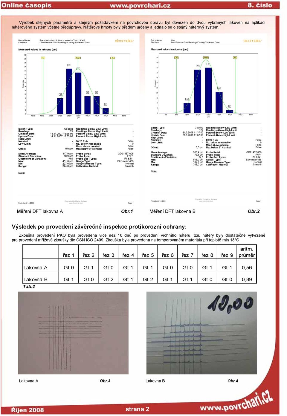 uzlem UL Obvod sever km520,115-340 Data\Example Data\Readings\Coating Thickness Data\ Batch Name: File Path: 998 Data\Example Data\Readings\Coating Thickness Data\ Measured values in microns (µm)