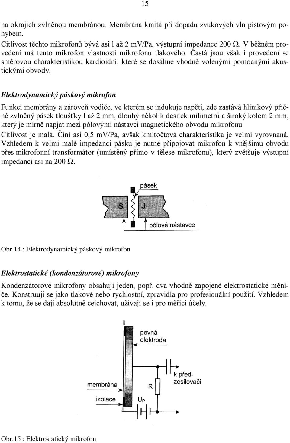 Elektrodynamický páskový mikrofon Funkci membrány a zároveň vodiče, ve kterém se indukuje napětí, zde zastává hliníkový příčně zvlněný pásek tloušťky l až 2 mm, dlouhý několik desítek milimetrů a