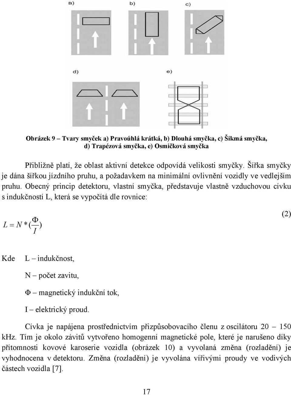 Obecný princip detektoru, vlastní smyčka, představuje vlastně vzduchovou cívku s indukčností L, která se vypočítá dle rovnice: (2) L N *( ) I Kde L indukčnost, N počet zavitu, Φ magnetický indukční