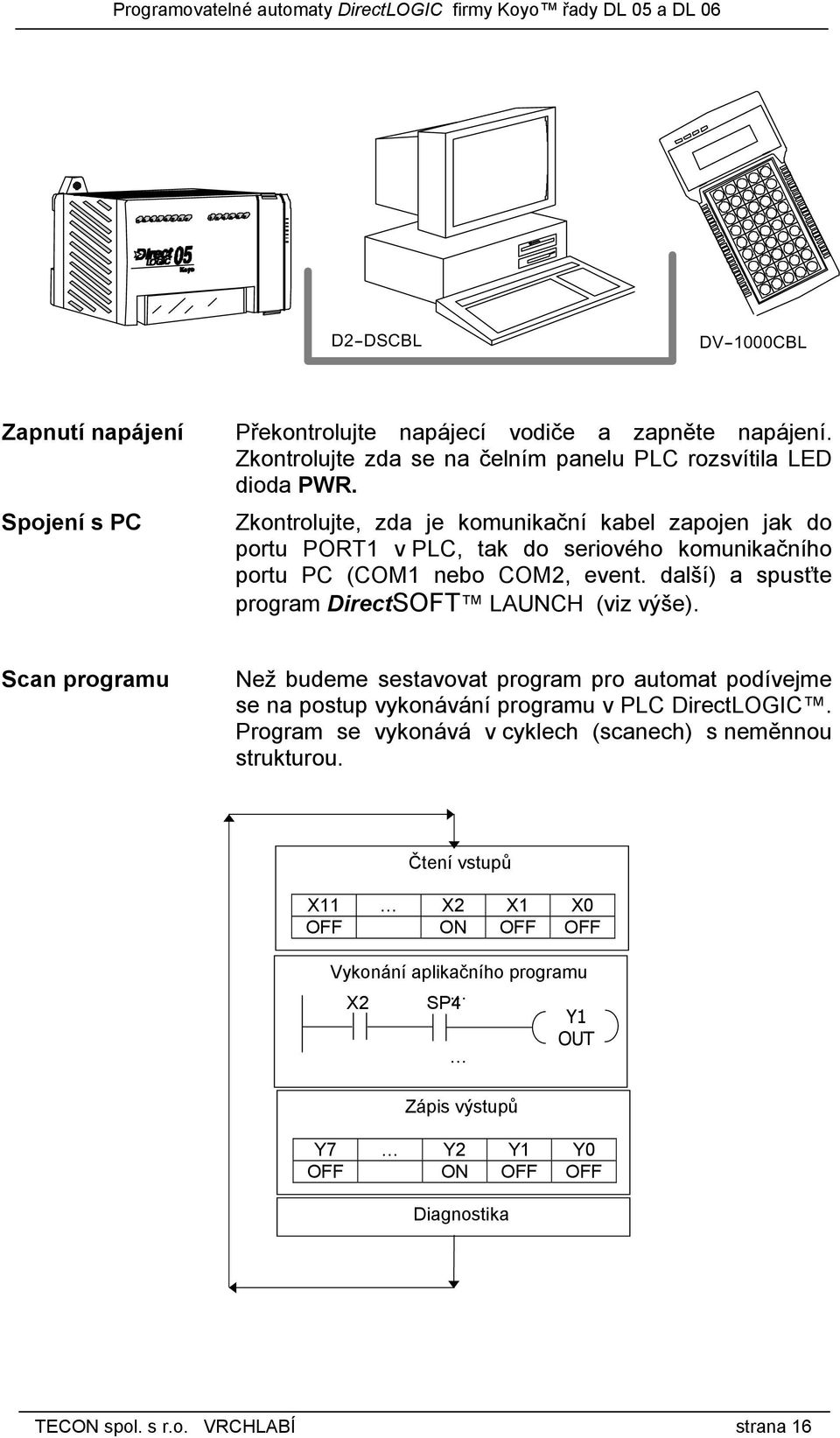 další) a spusťte program DirectSOFT LAUNCH (viz výše). Scan programu Než budeme sestavovat program pro automat podívejme se na postup vykonávání programu v PLC DirectLOGIC.