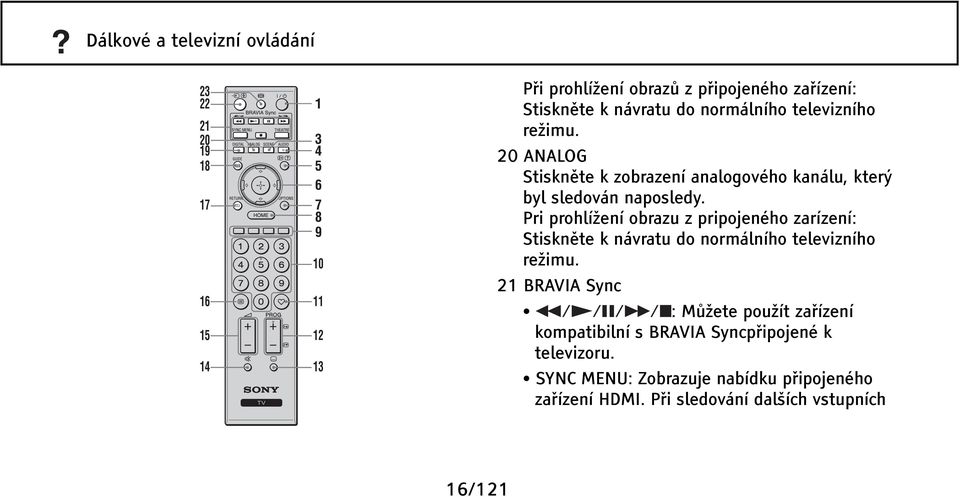 Pri prohlížení obrazu z pripojeného zarízení: Stiskněte k návratu do normálního televizního režimu.