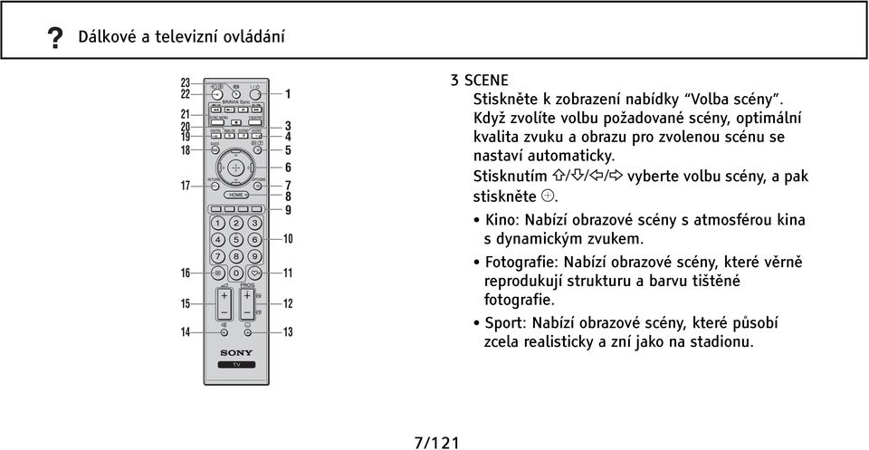 Stisknutím vyberte volbu scény, a pak stiskněte. Kino: Nabízí obrazové scény s atmosférou kina s dynamickým zvukem.