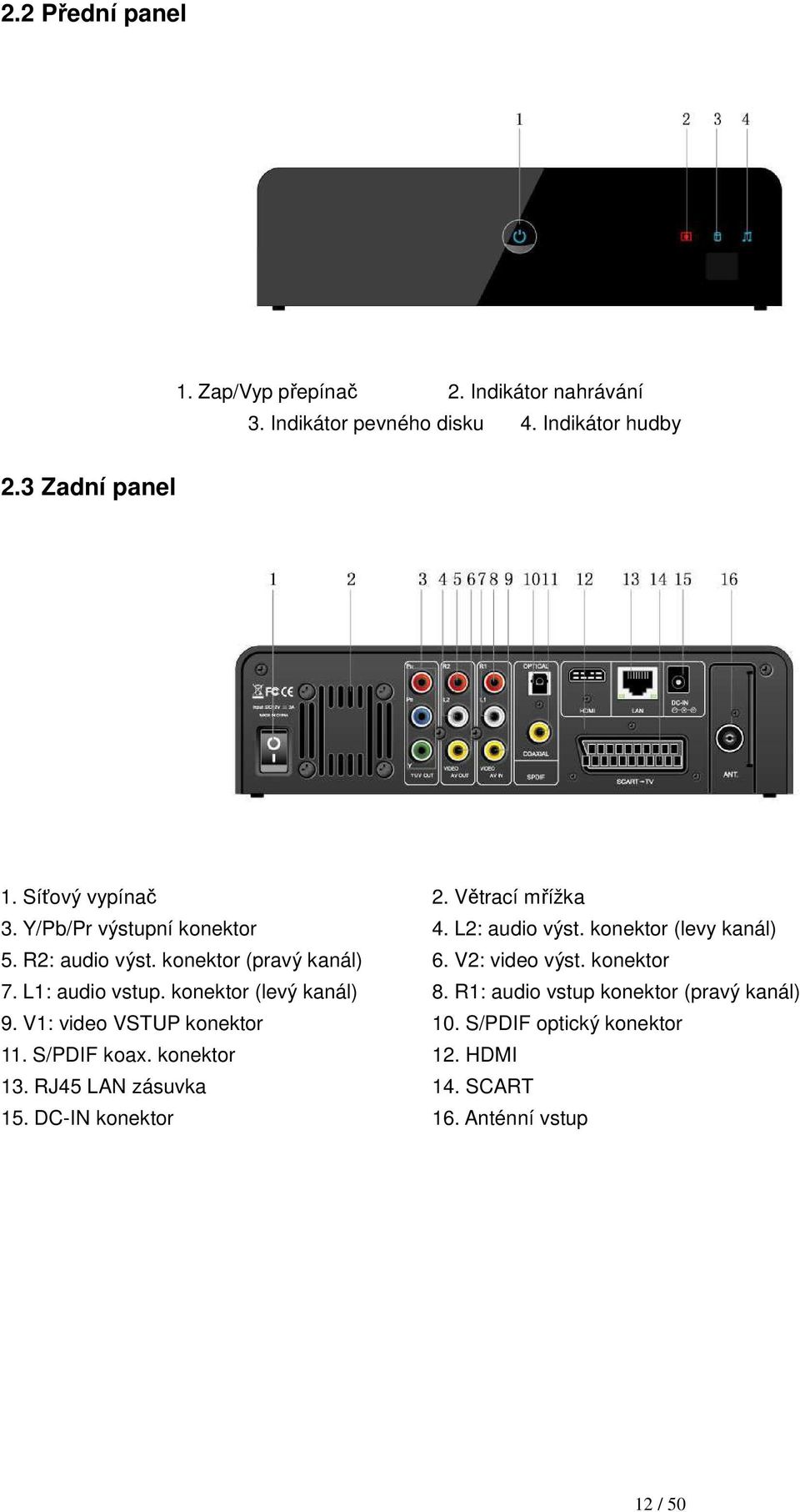 konektor (pravý kanál) 6. V2: video výst. konektor 7. L1: audio vstup. konektor (levý kanál) 8. R1: audio vstup konektor (pravý kanál) 9.