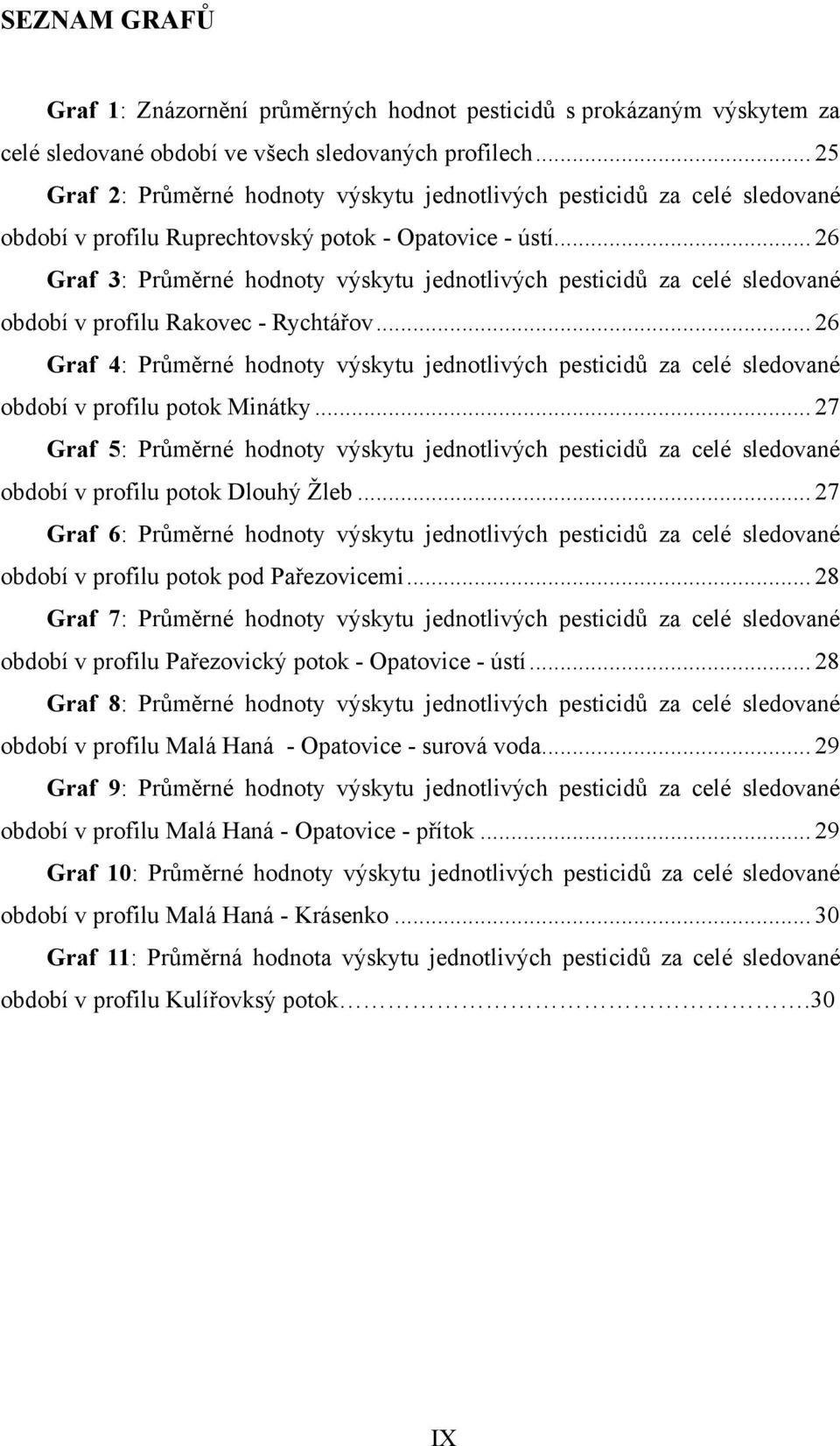 .. 26 Graf 3: Průměrné hodnoty výskytu jednotlivých pesticidů za celé sledované období v profilu Rakovec - Rychtářov.