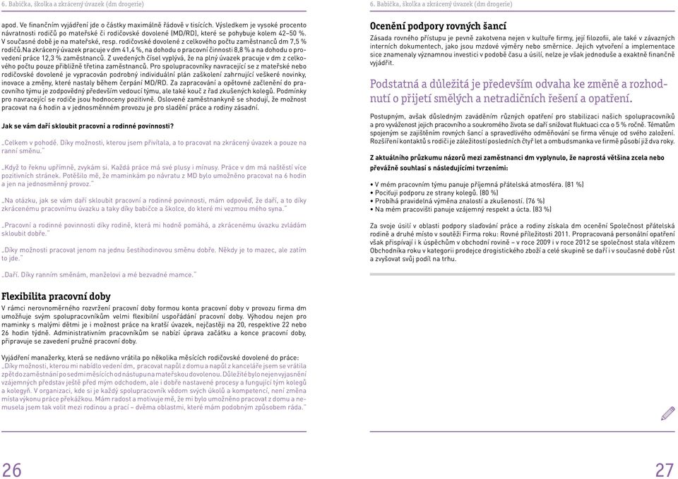 rodičovské dovolené z celkového počtu zaměstnanců dm 7,5 % rodičů.na zkrácený úvazek pracuje v dm 41,4 %, na dohodu o pracovní činnosti 8,8 % a na dohodu o provedení práce 12,3 % zaměstnanců.
