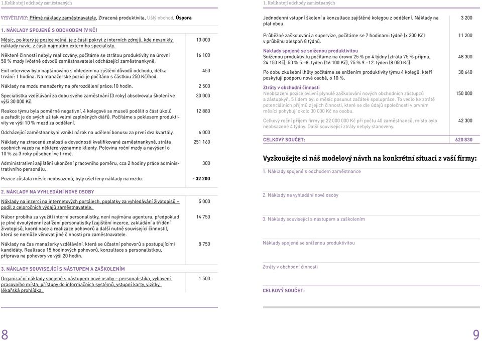 Některé činnosti nebyly realizovány, počítáme se ztrátou produktivity na úrovni 50 % mzdy (včetně odvodů zaměstnavatele) odcházející zaměstnankyně.