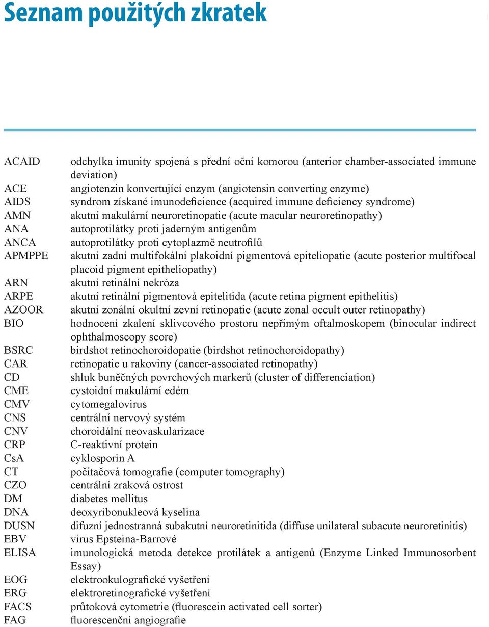 deficiency syndrome) akutní makulární neuroretinopatie (acute macular neuroretinopathy) autoprotilátky proti jaderným antigenům autoprotilátky proti cytoplazmě neutrofilů akutní zadní multifokální