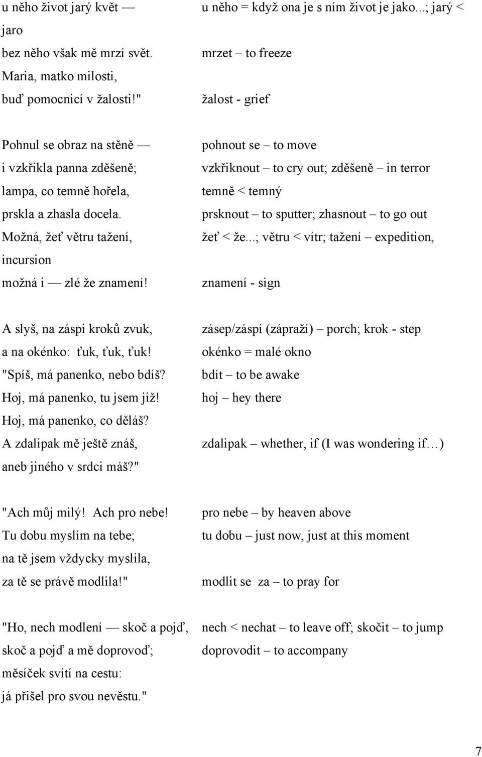 pohnout se to move vzkřiknout to cry out; zděšeně in terror temně < temný prsknout to sputter; zhasnout to go out žeť < že.