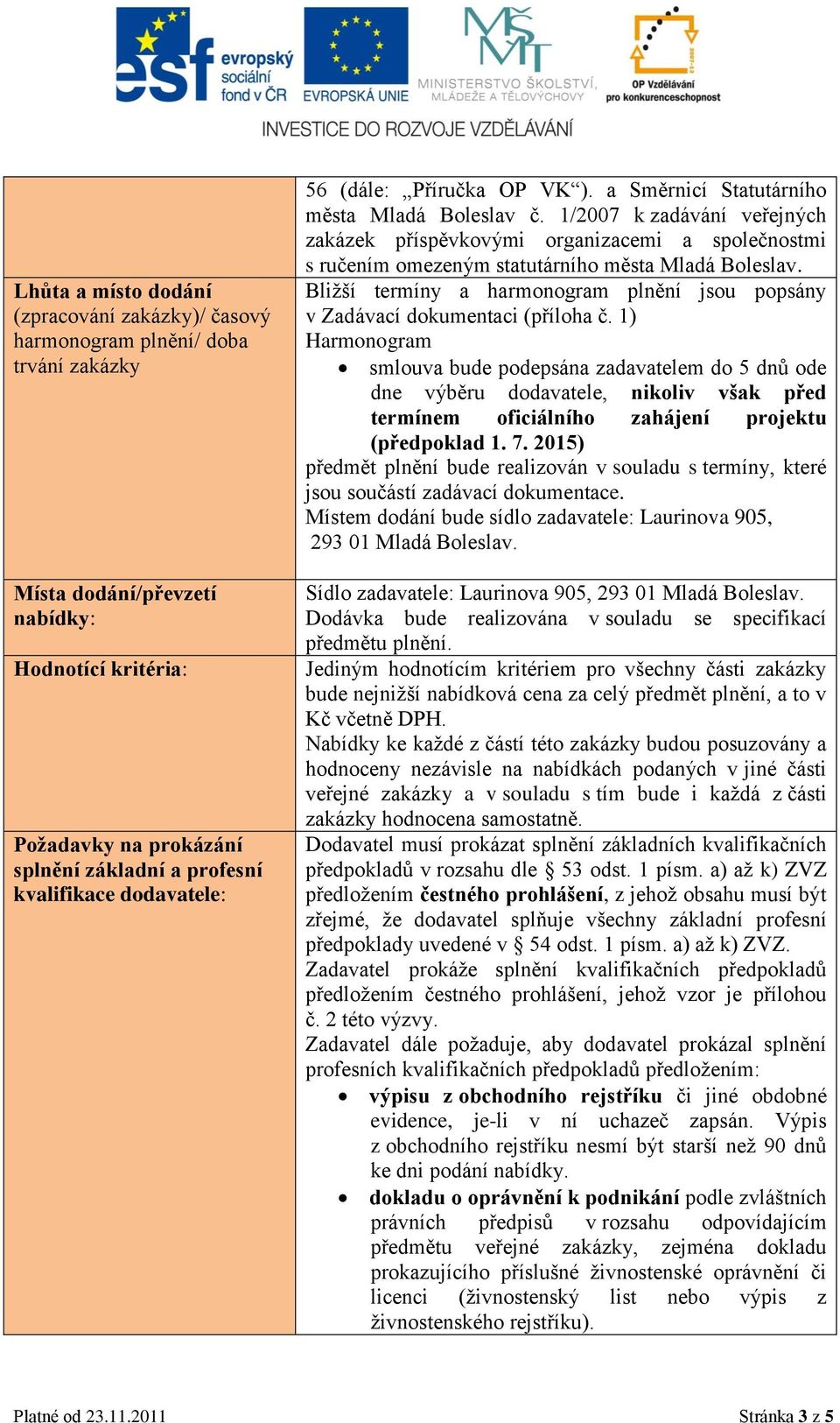 1/2007 k zadávání veřejných zakázek příspěvkovými organizacemi a společnostmi s ručením omezeným statutárního města Mladá Boleslav.