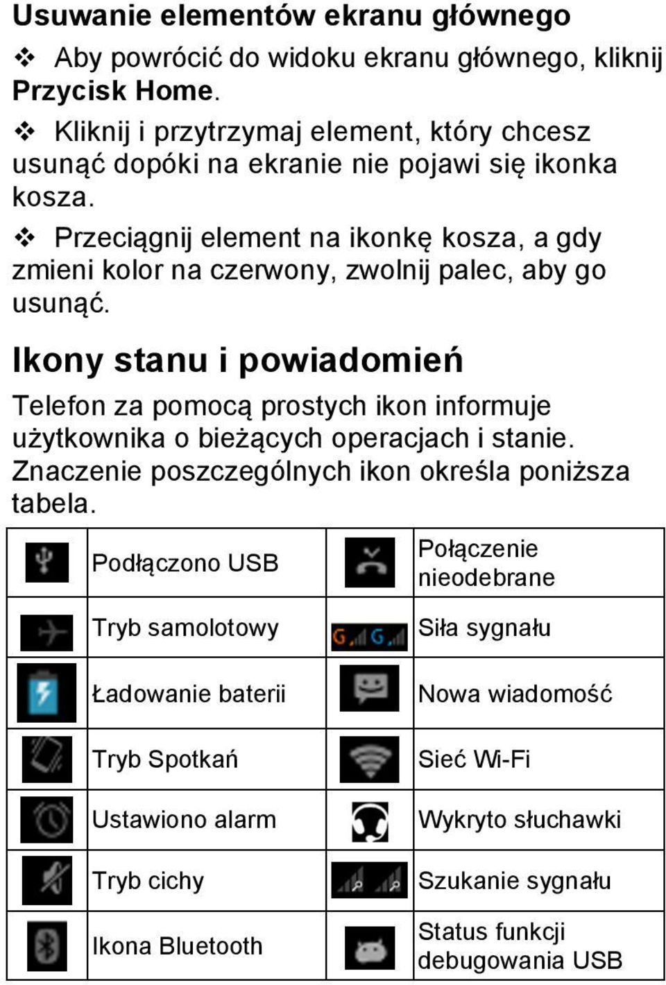 v Przeciągnij element na ikonkę kosza, a gdy zmieni kolor na czerwony, zwolnij palec, aby go usunąć.