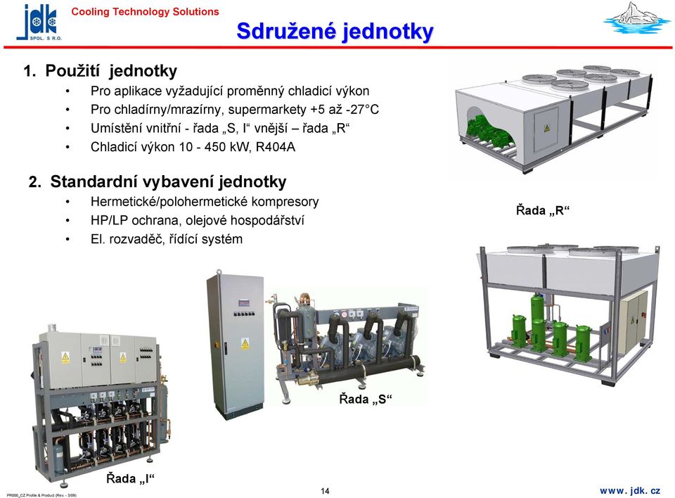 supermarkety +5 až -27 C Umístění vnitřní - řada S, I vnější řada R Chladicí výkon 10-450