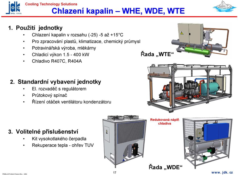 Potravinářská výroba, mlékárny Chladicí výkon 1.5-400 kw Chladivo R407C, R404A Řada WTE 2.