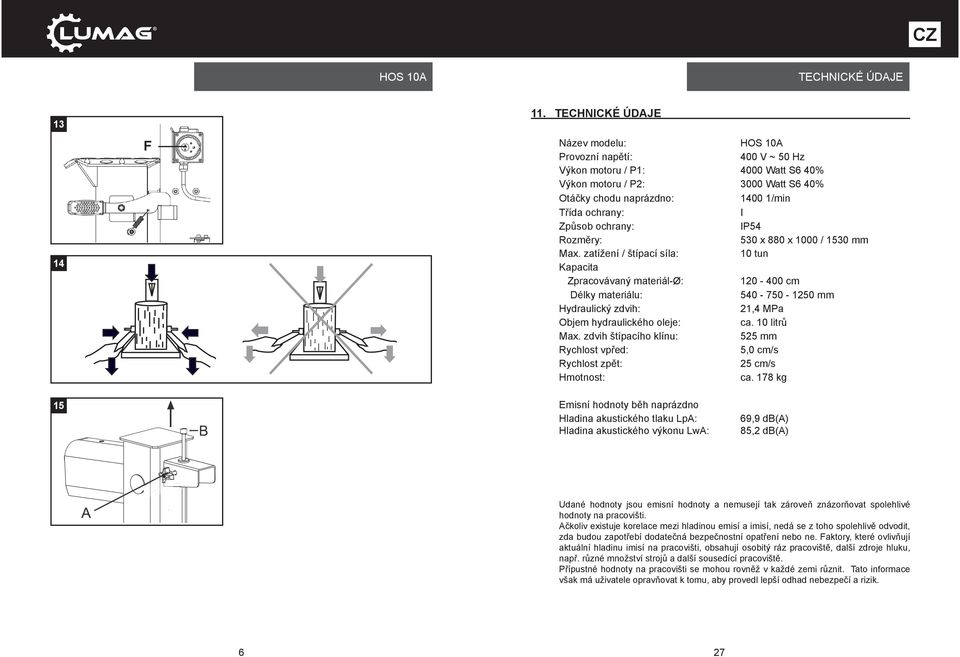 ochrany: IP54 Rozměry: 530 x 880 x 1000 / 1530 mm Max.