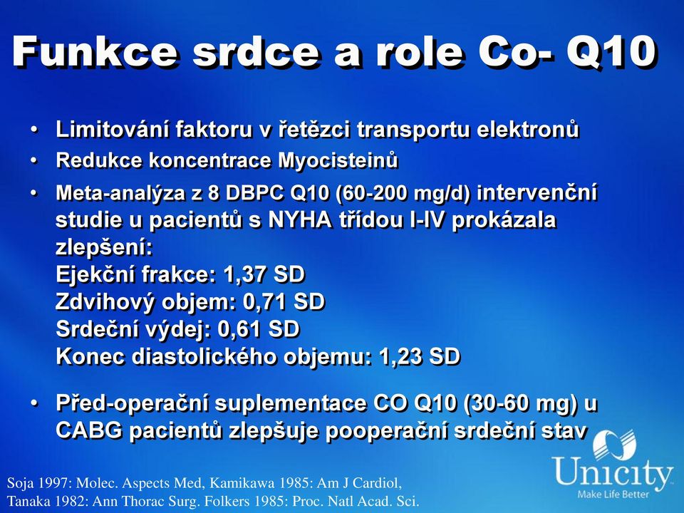 Srdeční výdej: 0,61 SD Konec diastolického objemu: 1,23 SD Před-operační suplementace CO Q10 (30-60 mg) u CABG pacientů zlepšuje