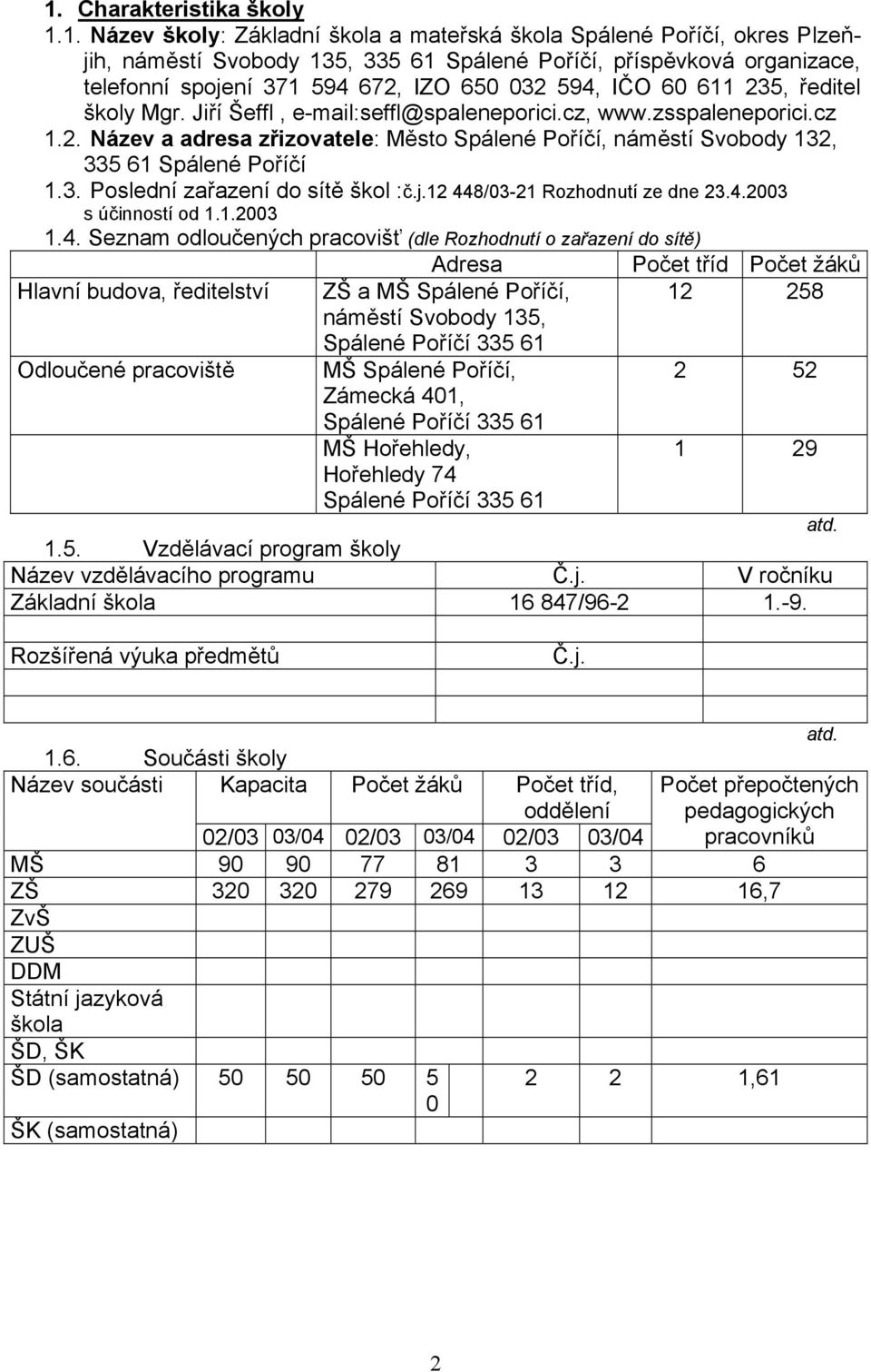 3. Poslední zařazení do sítě škol :č.j.12 44