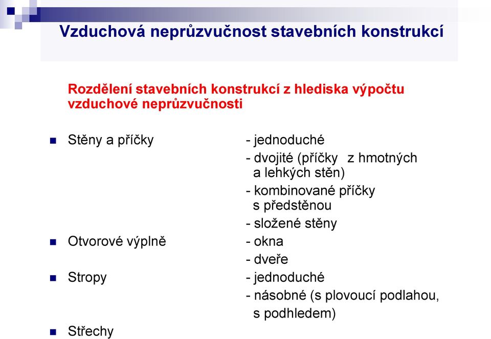 (příčky z hmotných a lehkých stěn) - kombinované příčky s předstěnou - složené stěny