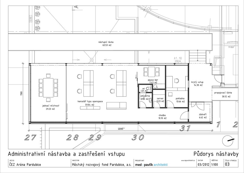 66 m2 krytý vstup 14.38 m2 propojovací lávka 38.12 m2 chodba 10.10 m2 zádveří 6.