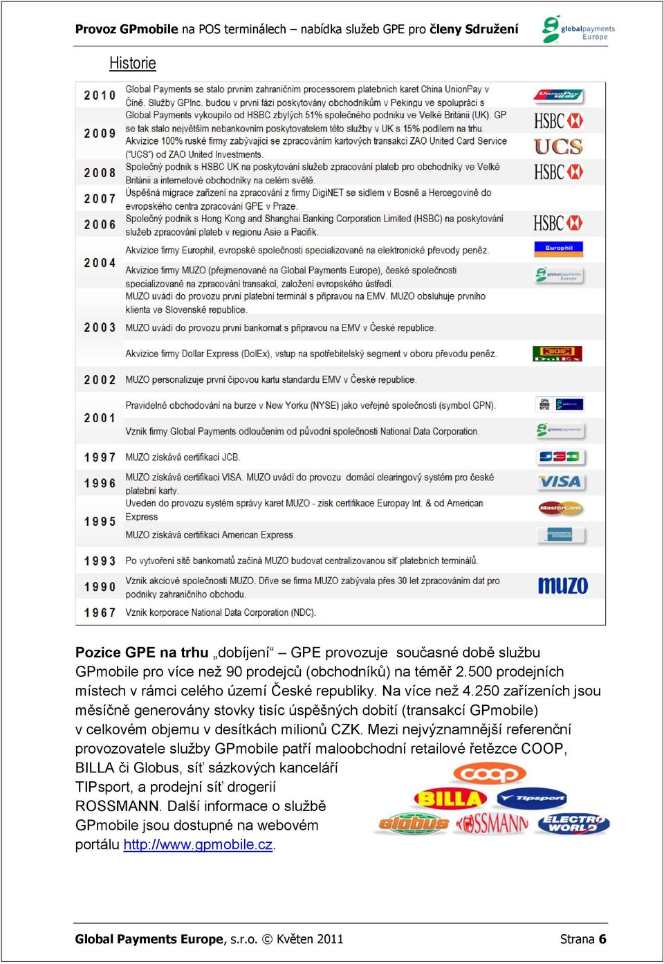 250 zařízeních jsou měsíčně generovány stovky tisíc úspěšných dobití (transakcí GPmobile) v celkovém objemu v desítkách milionů CZK.