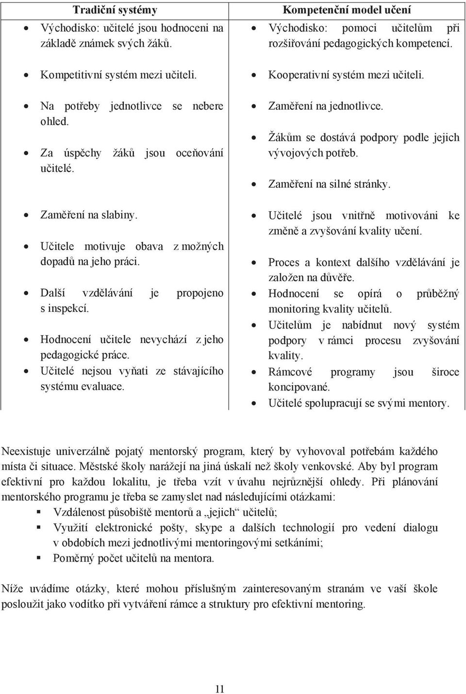 U itelé nejsou vy ati ze stávajícího systému evaluace. Kompeten ní model u ení Východisko: pomoci u itel m p i rozši ování pedagogických kompetencí. Kooperativní systém mezi u iteli.