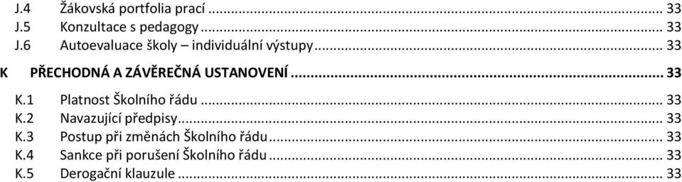 .. 33 K.3 Postup při změnách Školního řádu... 33 K.4 Sankce při porušení Školního řádu.