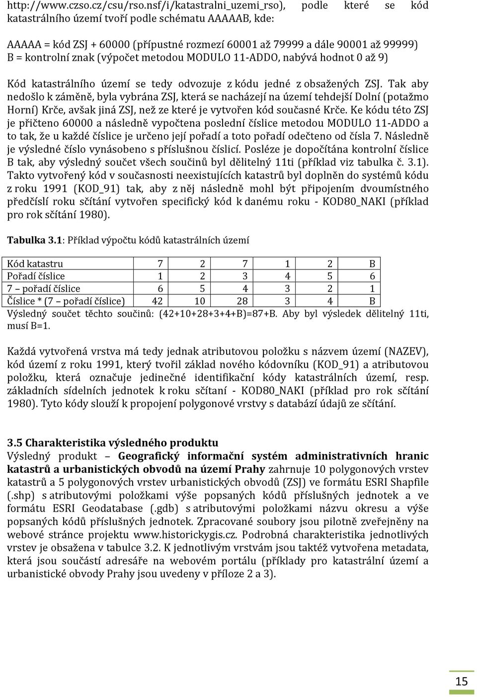 znak (výpočet metodou MODULO 11-ADDO, nabývá hodnot 0 až 9) Kód katastrálního území se tedy odvozuje z kódu jedné z obsažených ZSJ.