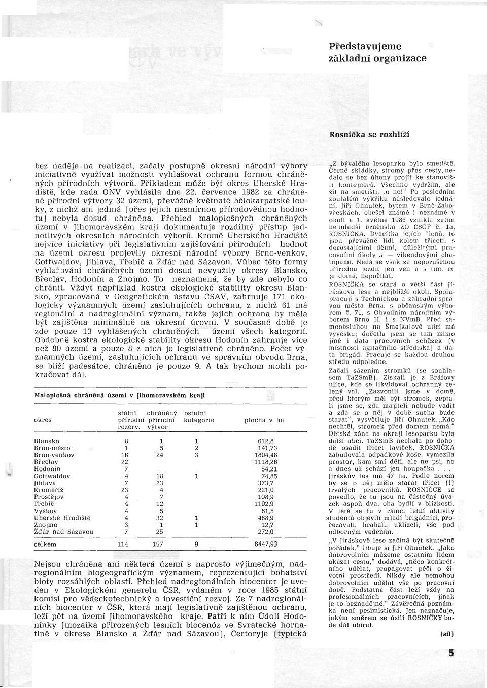 července 1982 za chráněné pi'írodní výtvory 32 území, převážně květnaté bělokarpatské louky, z nichž ani jediná (přes jejich nesmírnou přírodovědnou hodnotu) nebyla dosud chráněna.